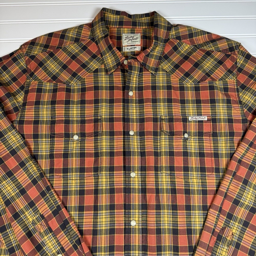 Lucky Brand‎ Western Pearl Snap Shirt Men's XL Plaid Multicolor GUC